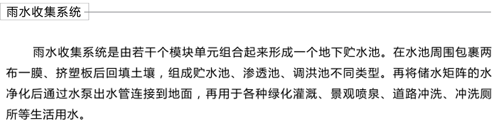 雨水回收利用系統(tǒng)、面源污染處理系統(tǒng)、屋頂綠化系統(tǒng)、智慧海綿系統(tǒng)